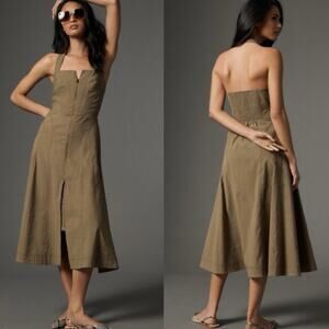Anthropologie Zip-Front Corset Dress In Moss